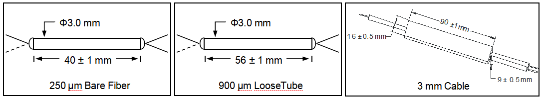 YESWEHAVE Singlemode Dual Window Wavelength Flattened Coupler dimensions and engineering drawing in mm.