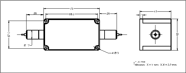 YESWEHAVE PM  Isolator 10/20 W 1030 nm dimensions and engineering drawing in mm.