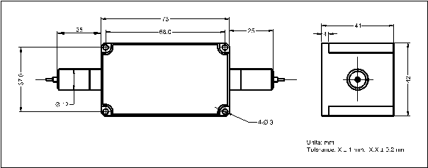 YESWEHAVE PM  Isolator 10/20 W 1030 nm dimensions and engineering drawing in mm.
