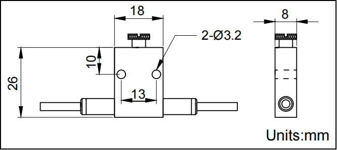 YESWEHAVE PM Manual Variable Optical Attenuator dimensions and engineering drawing in mm.