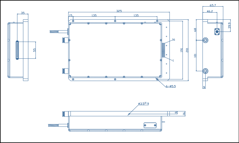 YESWEHAVE 500 W Blue Diode Laser Module dimensions and engineering drawing in mm.