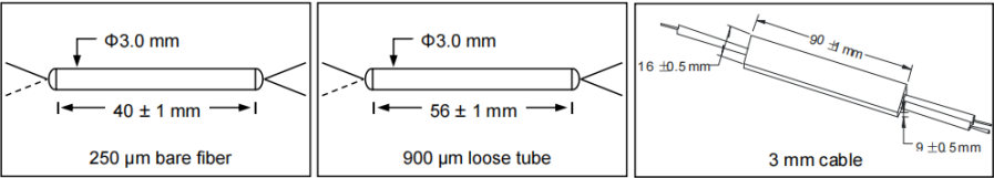 YESWEHAVE 1064 nm Broadband Fiber Optic Coupler dimensions and engineering drawing in mm.