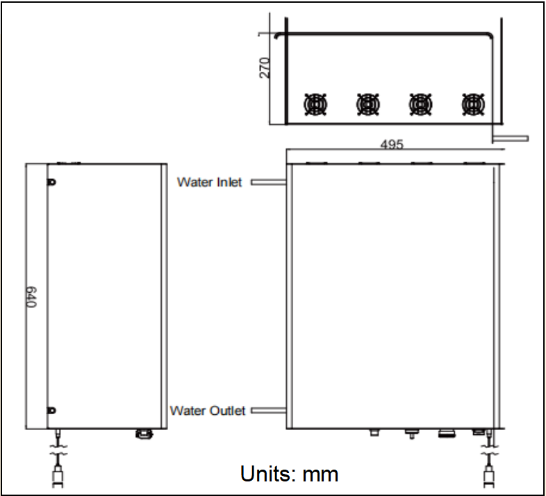 YESWEHAVE 500 W Blue Diode Laser dimensions and engineering drawing in mm.