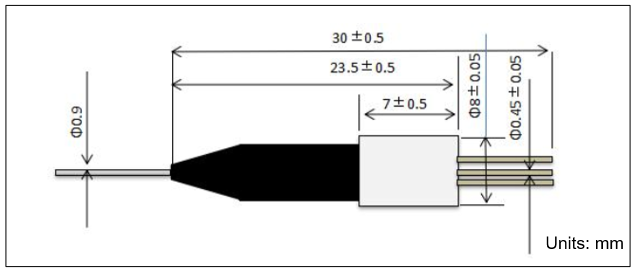 YESWEHAVE Fiber-Pigtailed Laser Diode dimensions and engineering drawing in mm.