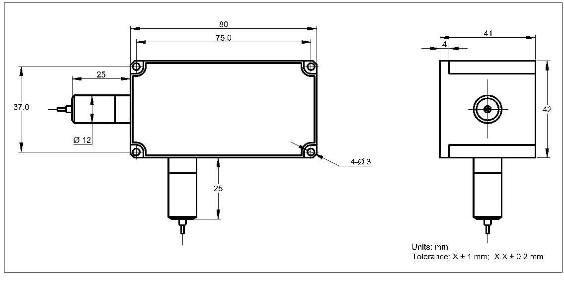 YESWEHAVE PM Isolator Dual Stage 10 W 1064 nm dimensions and engineering drawing in mm.