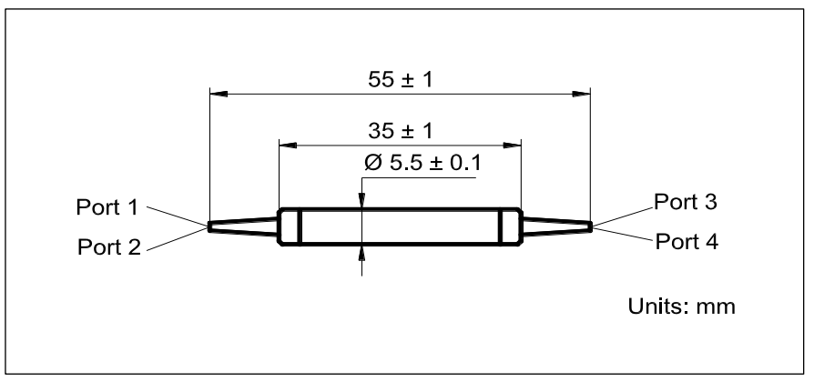YESWEHAVE 2 in 1 Isolator 300 mW 1310/1480/1550 nm dimensions and engineering drawing in mm.