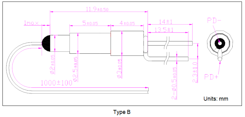 YESWEHAVE Mini PD80 with Pigtail dimensions and engineering drawing in mm.