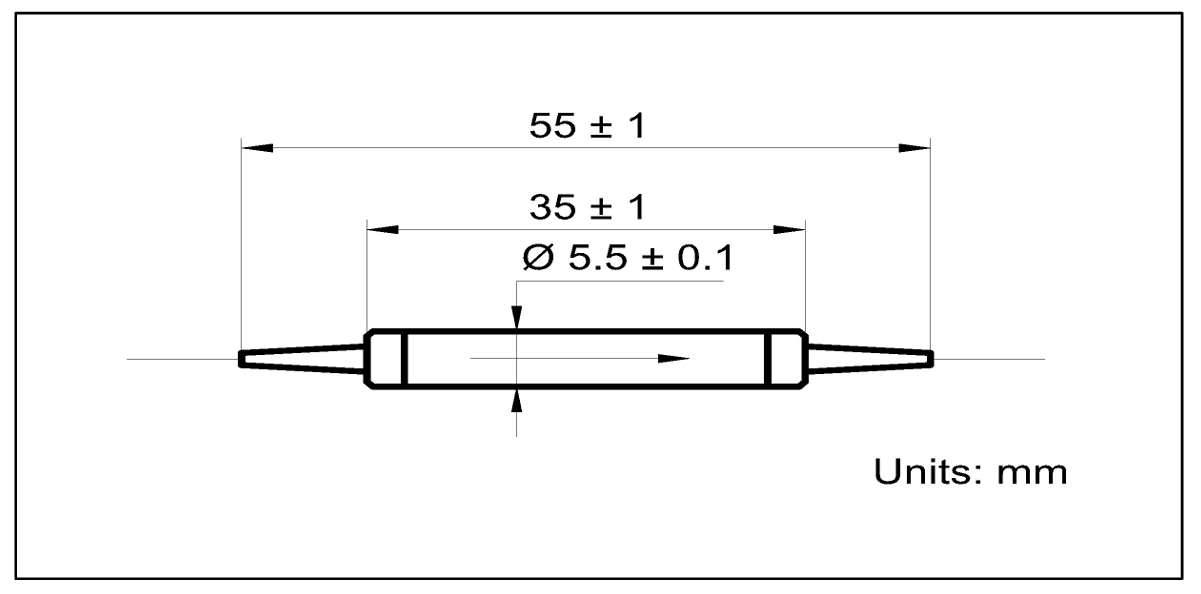 YESWEHAVE In-Line Polarizer dimensions and engineering drawing in mm.