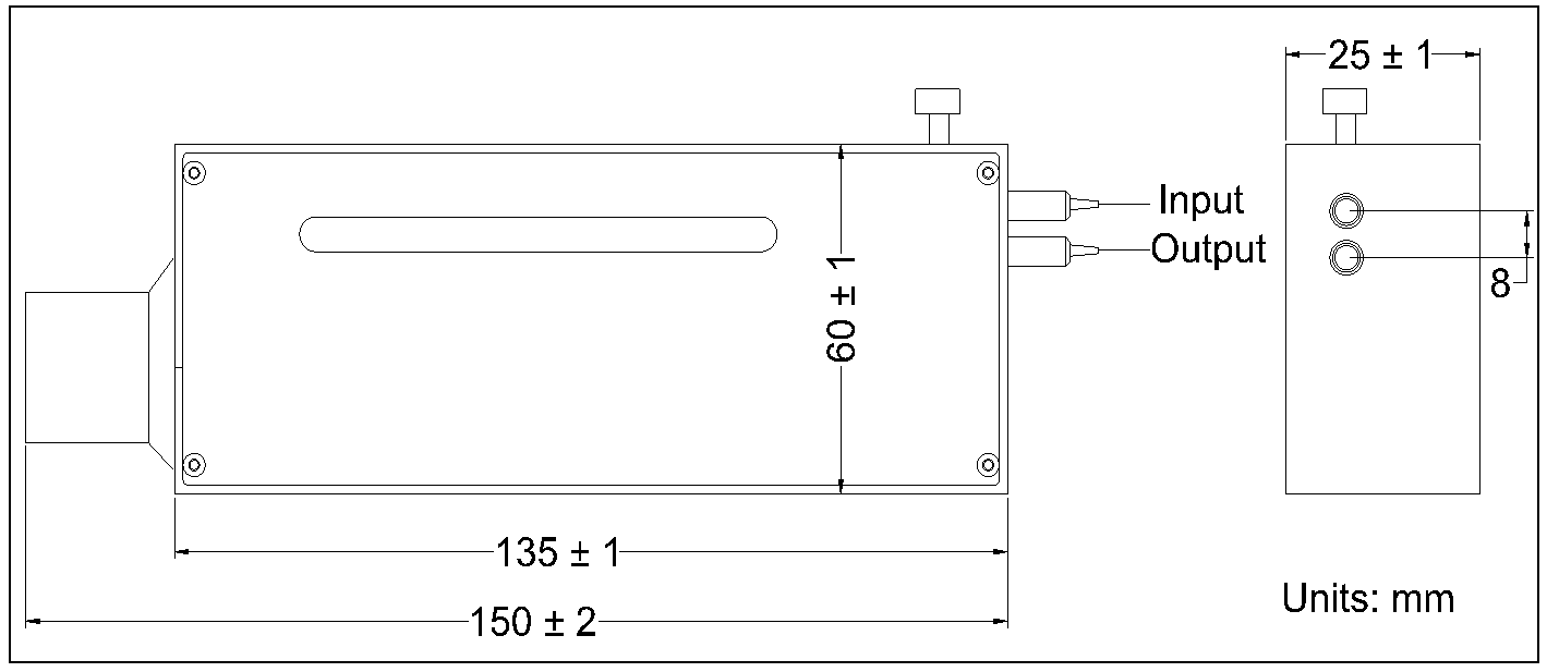 4EC780D73A4841BDAFF9CF70EC1F7435.png YESWEHAVE Manual Variable Optical Delay Line dimensions and engineering drawing in mm.